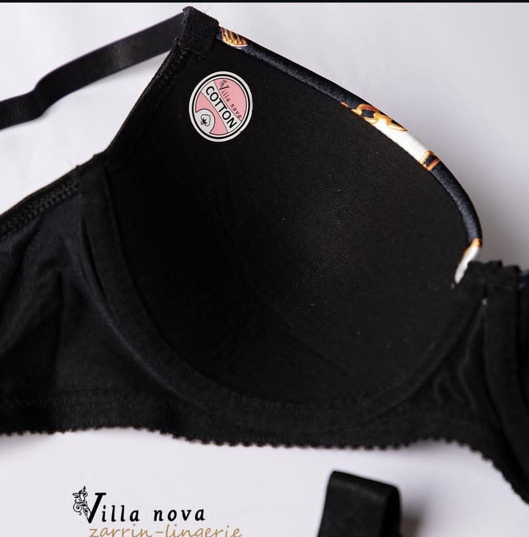ست سوتین اسفنجی لایهنازک ساتن طرح زنجیر و شورت ویلانووا مدل 4330